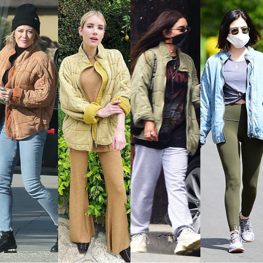 Free People Quilted Jacket in Tan, Olive & Light Blue